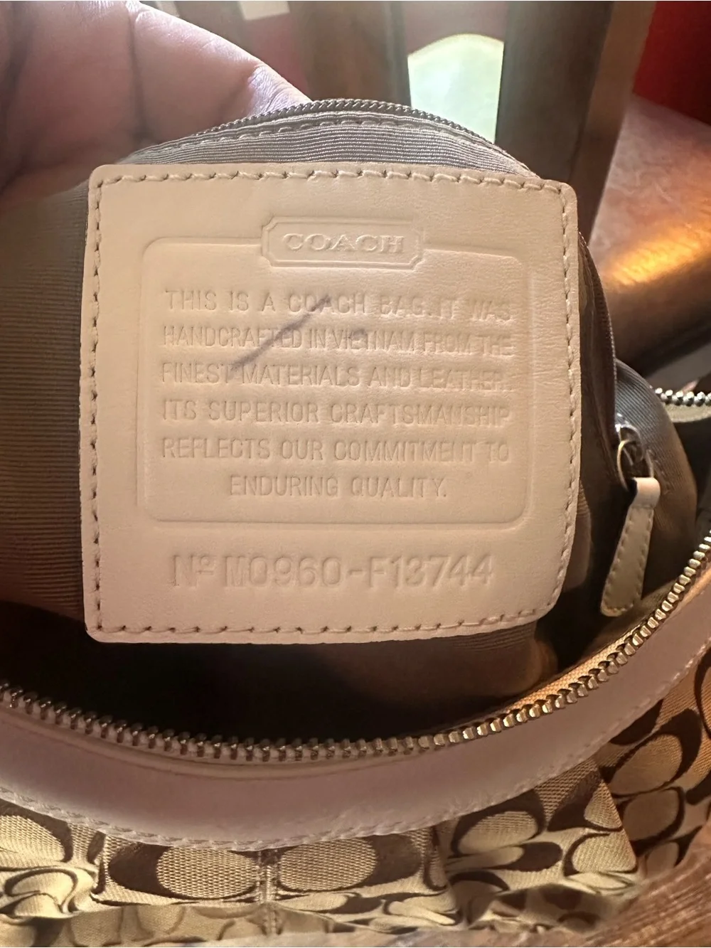 Coach Brown Signature Canvas Shoulder Bag with White Trim - Picture 7 of 12